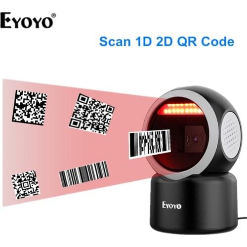Eyoyo 2D Desktop Barcode Scanner Omnidirectional Hands-Free 1D QR Barcode Reader Automatic Sensing CMOS Support Platform Scanner