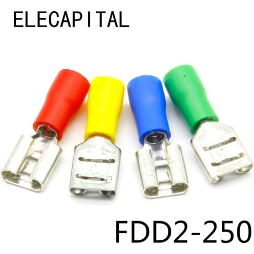 FDD2-250 Female Insulated Electrical Crimp Terminal for 16-14 AWG Connectors Cable Wire Connector 100PCS/Pack FDD2-250 FDD
