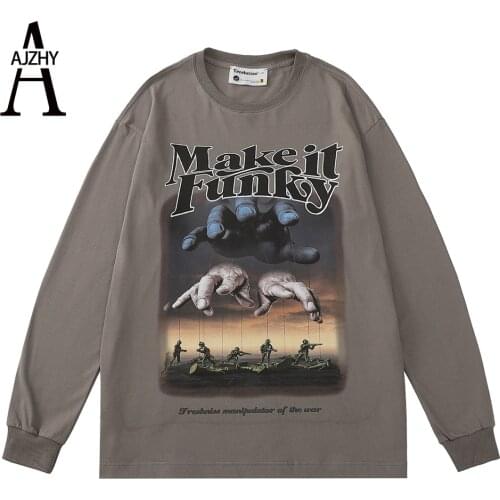 2021 Men Hip Hop T Shirt Long Sleeve Streetwear Graphic Print Harajuku Tshirt Loose Hip Hop T-shirt Oversize Cotton Tops Tees