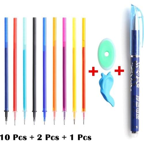 10+2+1 Pcs/Set 0.5mm Blue Black Ink Gel Pen Erasable Refill Rod Erasable Pens For School Writing Stationery Gel Ink Pens