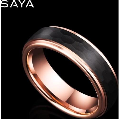 Ring for Men Women, Tungsten Rings for Engagement, Brushed Black Plating Rose Gold Inside, 6mm Width, Free Shipping, Customized