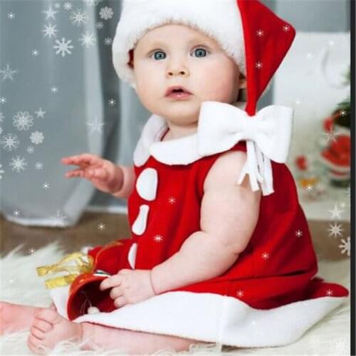 Infant Christmas Two-piece Clothes Set Girls and Boys Solid Color Red Coral Fleece Sleeveless Vest Tops+ Cap For 0-3 Years