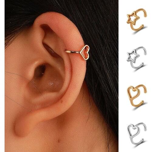 Korea Fashion Hollow Love Star Geometric Ear Clips No Hole Design Simple Personality Gold Silver Color Party Jewelry Gift