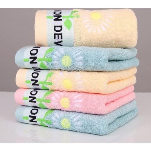 Buy 1 Get 1 Free 34x75cm Cotton Towel Embroidery Thickened 110g Pure Cotton Sunflower Embroidered Wash Face Towel