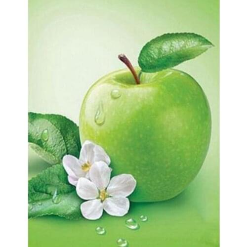 Square/Round Diamond 5D DIY Diamond Painting Landscape Picture Green Apple and White Flower Picture Cross Stitch Home Art TX360