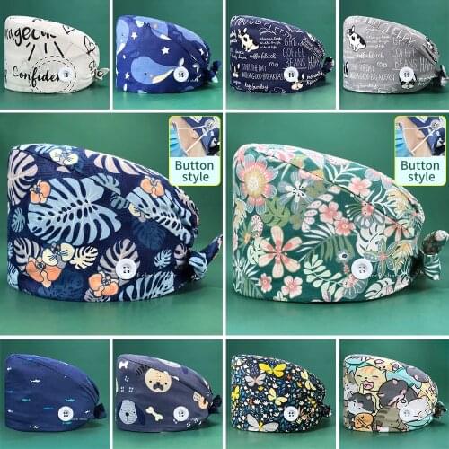 Lab Dust Hat Floral Printing Elastic Medical Doctor Scrubs Hats Pet Hospital Work Hats Beautician Accessories Surgery Scrub Caps
