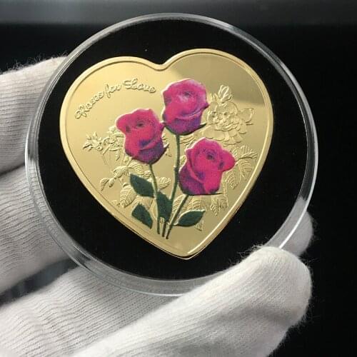 Love Honey Talk Rose Love Commemorative Coin Gold-plated Silver Heart-shaped Love Marriage Collection Coin Gift Lucky Coin