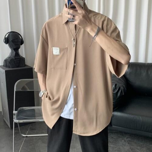 2020 Summer Mens Stripe Printing Mens shirts Loose Short Sleeve Suit collar High-quality Cotton Clothes shirts M-2XL