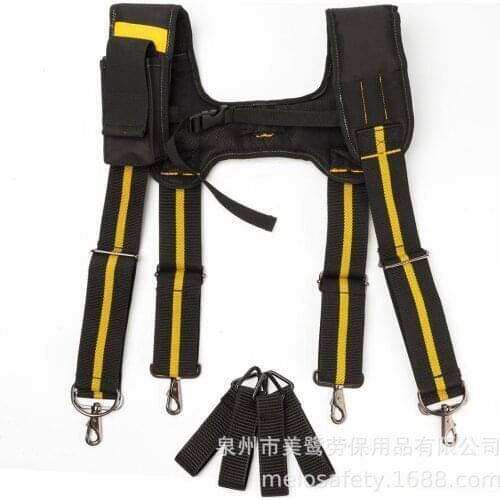 Men H-type Design Padded Heavy Duty Work Tool Belt Braces Suspenders With 4 Support Loops Reducing Waist Weight Tool Pouch