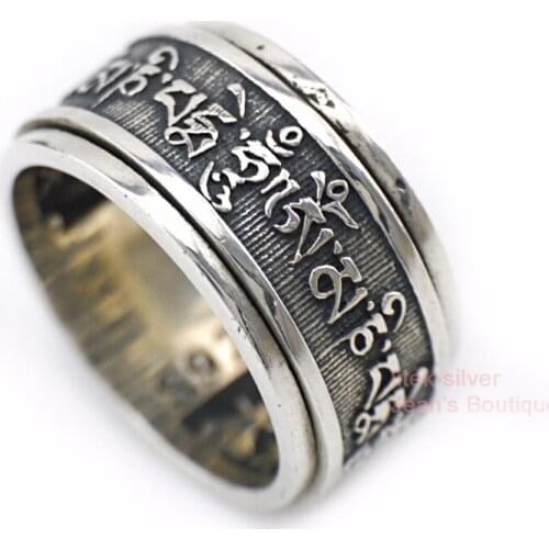 925 Sterling Silver Spinning Tibetan Mantra Om Mani Padme Hum Ring Men Gift A3100