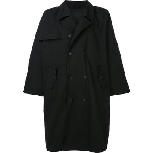 The new spring original customized medium and long style windbreaker mens black ultra-loose double-breasted coat. S-6XL