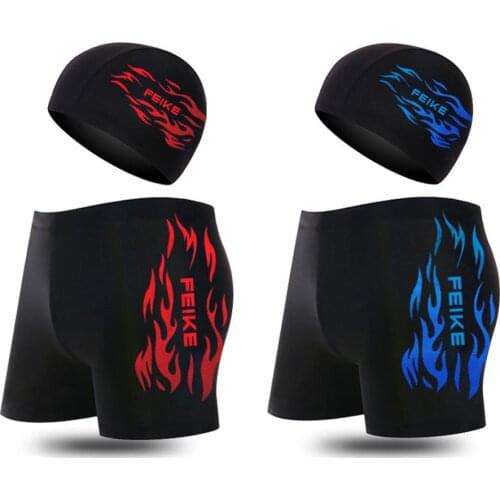 New 1pc Quick-dry Swimming Trunks Mens Swimsuits Jammers Adjustable Swimwear Bathing Suits With Swim Cap Mens Sportswear