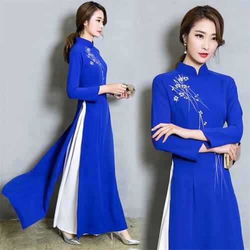 2020 New Vietnam Style Floral Traditional Dress for Women Chi-Pao Asian Clothes Plus Ao Dai Clothing Cheongsam Vestidos