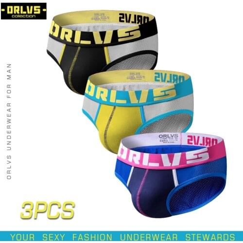 ORLVS 3PC/LOT Brand Breathable Men Underwear Gay Briefs Male Panties Nylon Cueca Tanga Comfortable Underpants Mesh Men Briefs