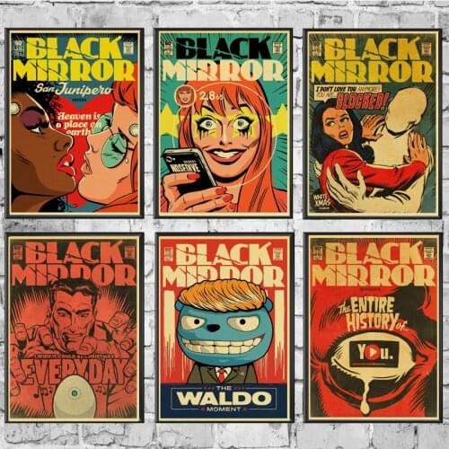 Classic Movie Black Mirror Poster Man Cave Bar Garage Wall Tin Sign Decor Vintage Metal Tinplate Painting Decor Signs Bar Plaque