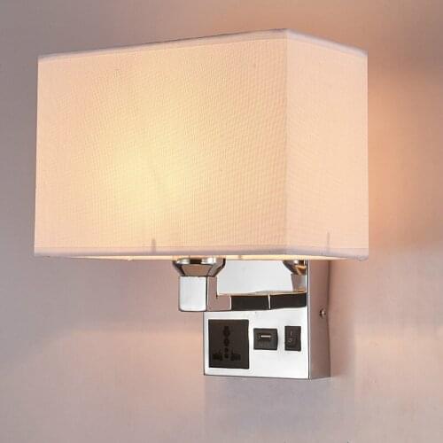 Adjustable E27 LED Bulb Wall Lamp Switch USB Socket Fabric Bedroom Bedside Living Room Modern Home Wall light WF1024