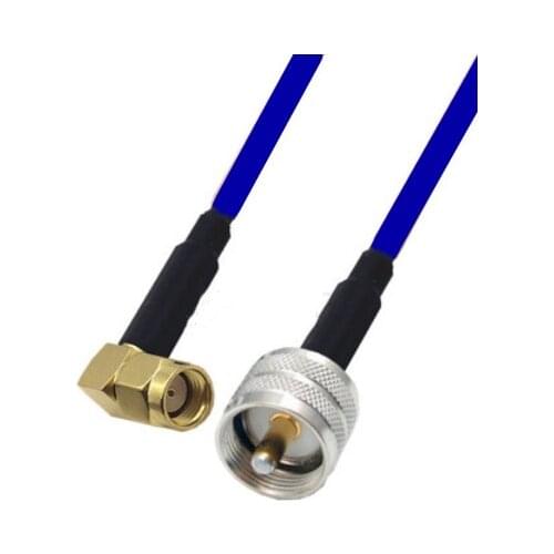 Blue Soft RG142 Double Shielded RP-SMA Male Right Angle to UHF Male Connector RF Coaxial Cable 50ohm