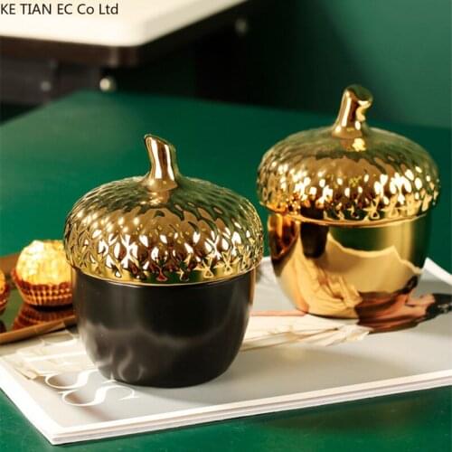 European-style Ceramic Pine Cone Sealed Jar Electroplating Golden Jewelry Cotton Swab Box Home Dried Fruit Tea Candy Storage Jar