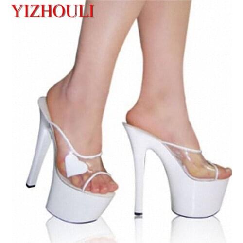 Women Gorgeous Summer Shoes 7 Inch Stiletto With Platform Stripper Shoes 17cm Heart-Shaped Clear Heels