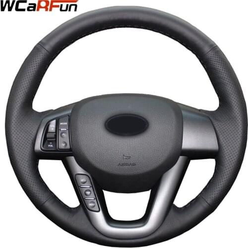 WCaRFun Hand-Stitched Black Artificial Leather Car Steering Wheel Cover for Kia K5 2011-2013 Kia Optima