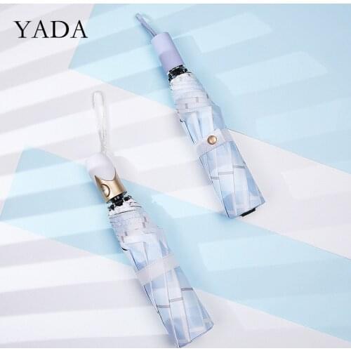 YADA Brand High Quality British Style Lattice 3-Folding Umbrellas Charms Rain uv Umbrella For Women Windproof Umbrellas YS200122