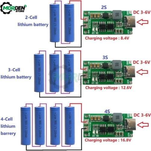 2S 3S 4S Type-C To 8.4V 12.6V 16.8V Step-Up Boost LiPo Polymer Li-Ion Charger 7.4V 11.1V 14.8V 18650 Lithium Battery Charger
