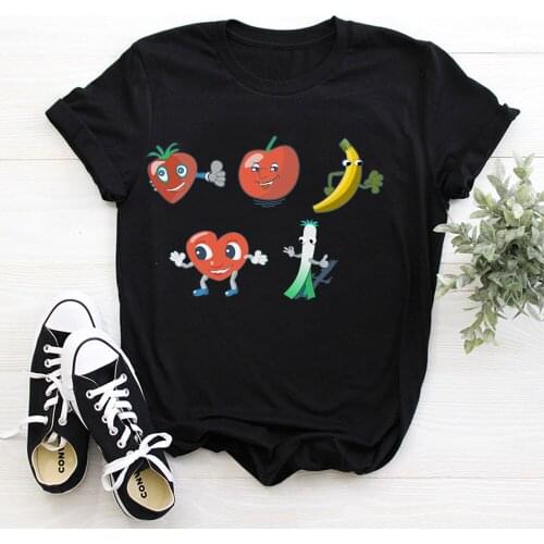 Fruit Print ladies T-shirt ladies casual basis O-collar white shirt short sleeve ladies T-shirt TX9521