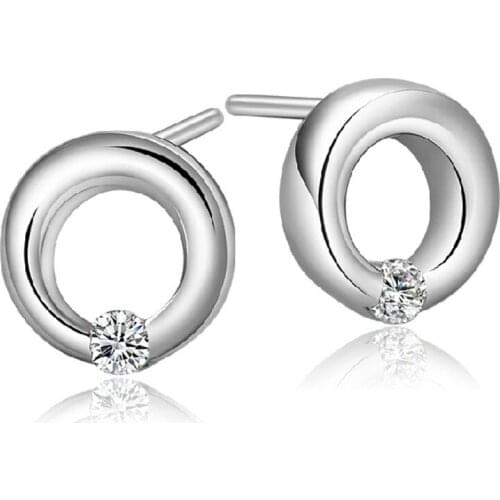 100% 925 sterling silver fashion high quality round design shiny zircon ladiesstud earrings wholesale jewelry women girls gift