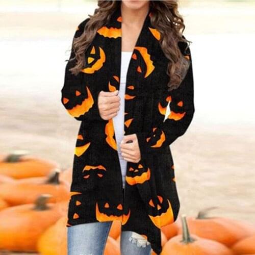 2021 Fashion Halloween Cosplay Cloak Windbreaker Tops Women Halloween Long Sleeve Cardigan Cardigan Spooky Pattern Top Coat