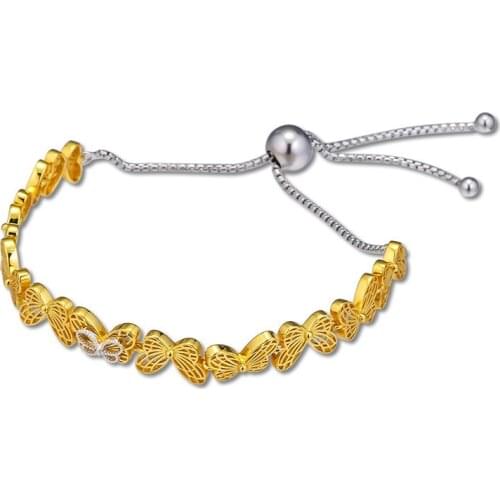 Openwork Butterflies Sliding браслеты Jewelry Adjustable Chain Bracelets for Women Golden Shine Jewelry Silver 925 Bracelets New