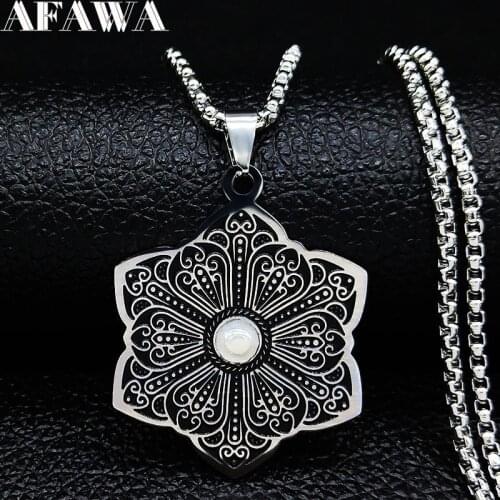 Fashion Flower of Life Stainless Steel Chain Necklace for Women Silver Color Necklace Jewerly collares largos N551S02