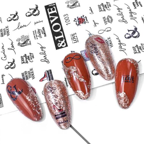 1 Sheet 10*8cm 3D Nail Sticker English Alphabet Beauty Nail Art Decorations White/Black Letter Adhesive Nails Decals VI-S1B