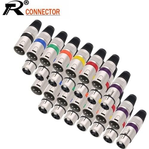 10pcs/lot 3 Pin XLR Male/Female Plug Wire Connector 3 Poles XLR Microphone Plug MIC Cable Terminal Connector 7 Colors