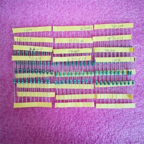 12valuesX10pcs=120pcs 1/4W Inductor Assortment 0307 0.25W Color Ring Inductance Assortment 1UH-1MH Inductors Assorted Set Kit