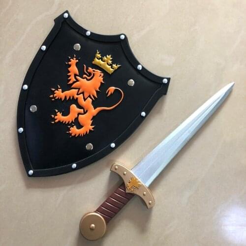 2pcs/Set Cosplay Weapon Prop Lion Shield Golden Sword Movie Game Anime Role Play Halloween Link Cos Gift PU