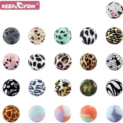 50pcs Silicone Beads 15mm Leopard Terrazzo Print Baby Teething Bead Tie-dye DIY Pacifier Chain Infant Oral Care Teether Pearl
