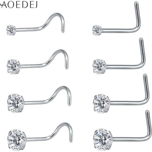AOEDEJ 8 Pcs 1 Lot 20G Round Nose Stud Piercing Rings Nose Stud 316L Stainless Steel Nose Nostri Piercings L Shape Piercing Nez