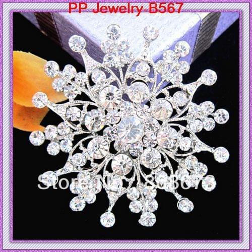 Free shipping(12pcs/lot)Silver tone High quality Clear crystal rhinestone Factory price!!Women costume brooches