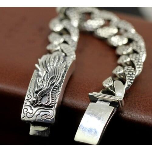 Limited Edition Pure Silver Dragon Bracelet Chain Fine Jewelry S925 Silver Chian Band Men Cool Chinses Dragon Hand Chain Bangle