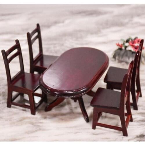 G05-X5048 children baby gift Toy 1:12 Dollhouse mini Furniture Miniature rement wooden European dining table 5pcs/set