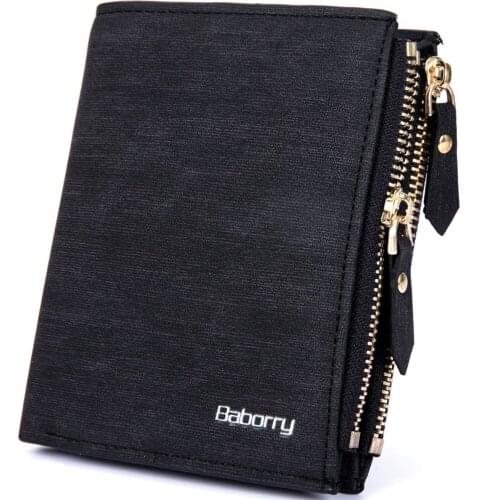 Mens PU Leather Wallet RFID Theft Protection Double Zipper Short Wallets Male Leisure Bi-Fold Photo Card Holder Coin Purse
