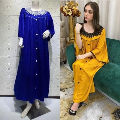 Elegant Muslim Woman Lace Robe Abaya Islamic Buttons Long Sleeve Dress Ramadan African Party Robe Caftan Female Cozy Fashion