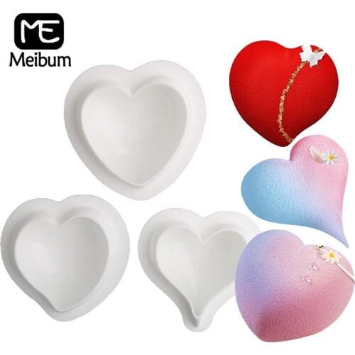Meibum 3 Types 4 inch Heart Design Silicone Cake Molds Valentines Day Chocolate Moulds Wedding Anniversary Mousse Baking Tools