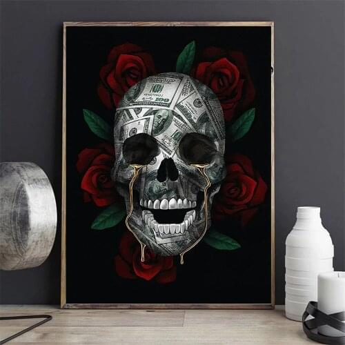 Retro SKull Tears Dollar Head Oil Canvas Paintings Wall Art Posters Prints Wall Pictures for Living Room Inspirational Cuadros