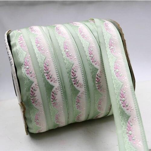 20Meters Polyester Light Green Flowers Pattern Single Face Jacquard Ribbon 18mm Lace Trim for Sewing Accessories