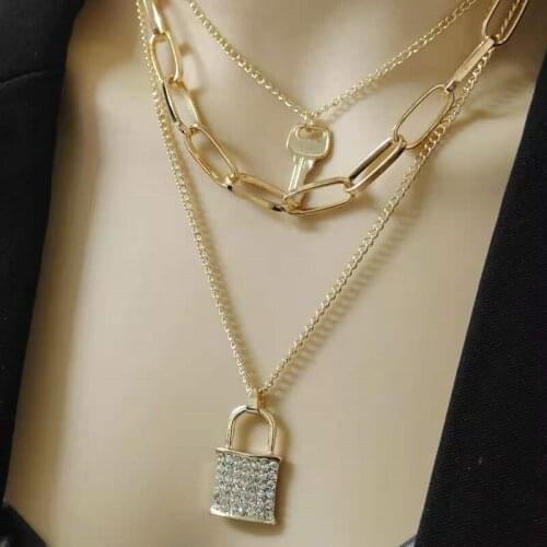 Ins Style Multi-Layer Metal Hip Hop Figure Ot Buckle Pendant Net Red Clavicle Chain Necklace Men And Women Fashion Cool Jewelry