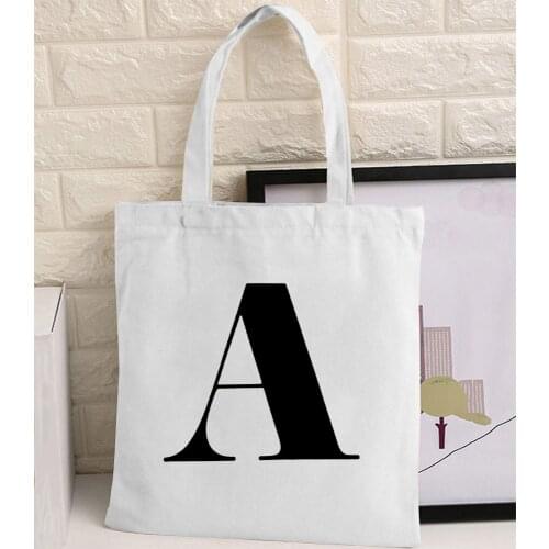 Women Fashion Canvas Tote Bag Letter Print Reusable Canvas Tote Bag Alphabet Shopping Bags Casual Female Shoulder Eco Book Bag
