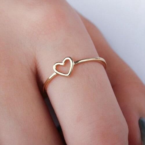 New Minimalist Copper Rose Gold Silver Color Heart Shaped Wedding Ring For Woman Love Finger Ring For Best Friend