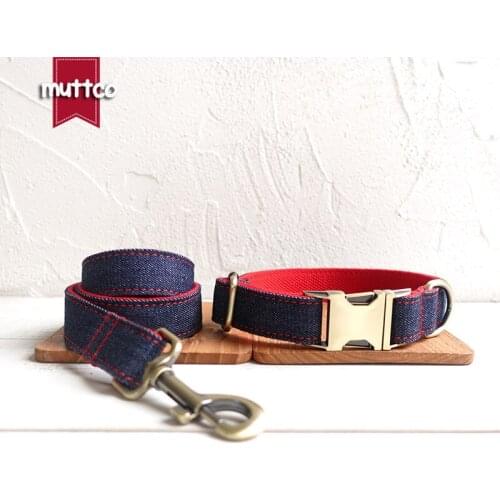 MUTTCO retailing self-designed handmade collar THE RED JEAN mazarine and red dog collar and leash 5 sizes UDC038T