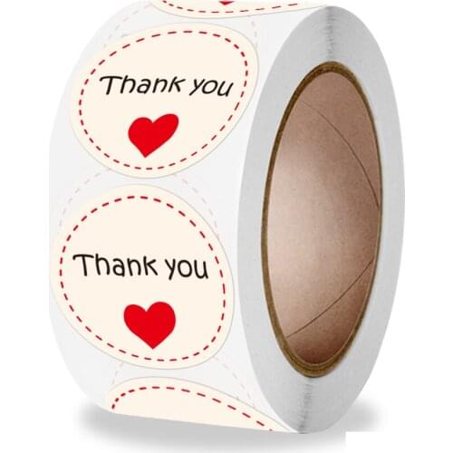 25mm Thank You Heart Stickers Round Stationery Letter Stickers Gift Packing Stickers Party Wedding Baking Decorations